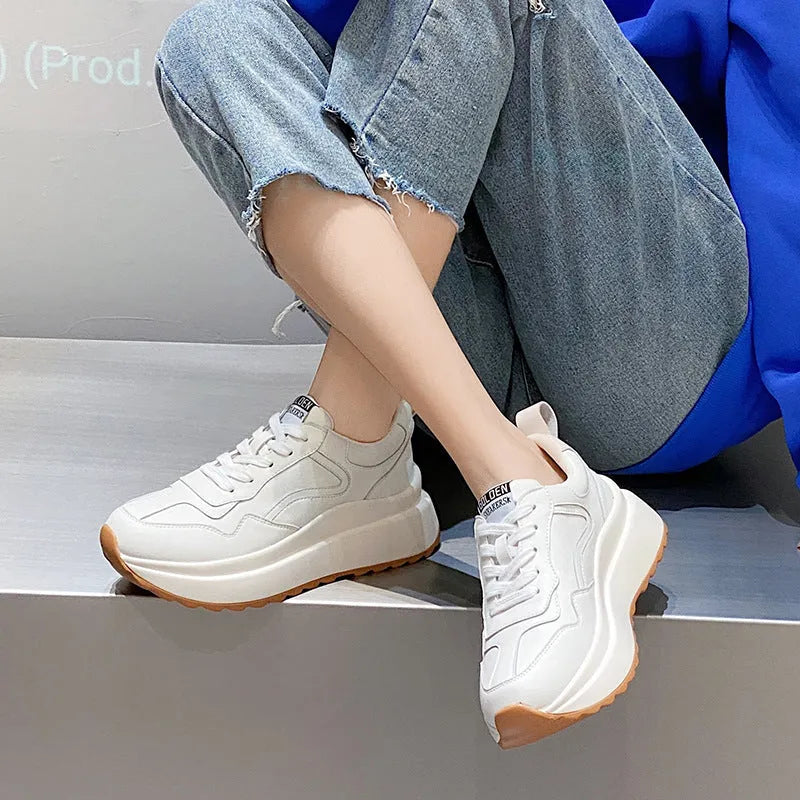 Beige women's cowhide leather casual shoes with low-top design and English muffin heel.