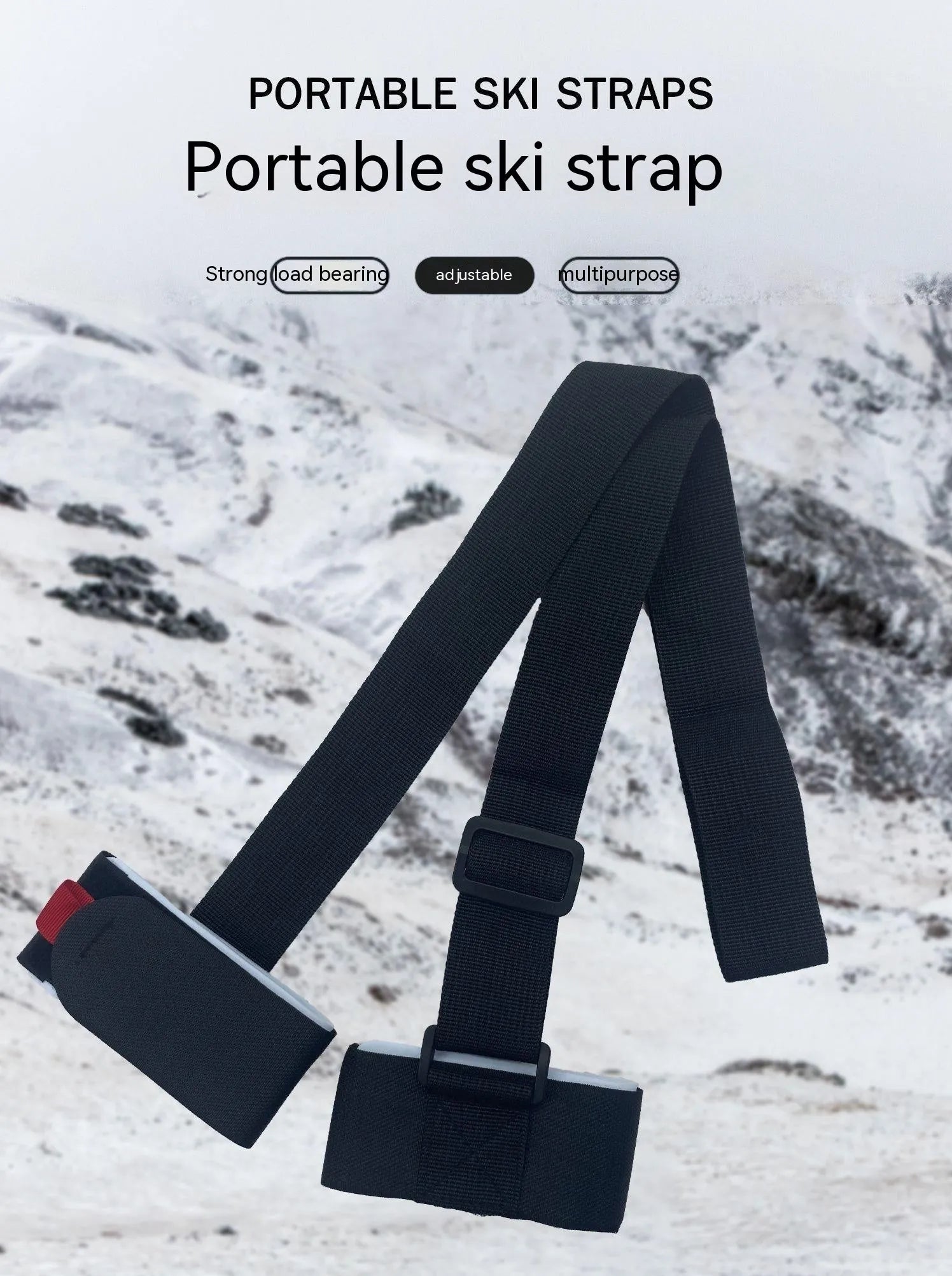 Adjustable skiing bandage with shoulder strap and hook-and-loop fastening in multiple colour options