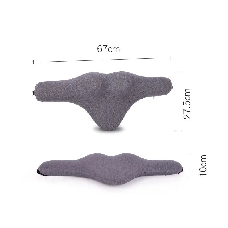 Solid-colour car neck memory pillow in dark grey, shown on a car headrest.