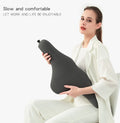 Solid-colour car neck memory pillow in dark grey, shown on a car headrest.