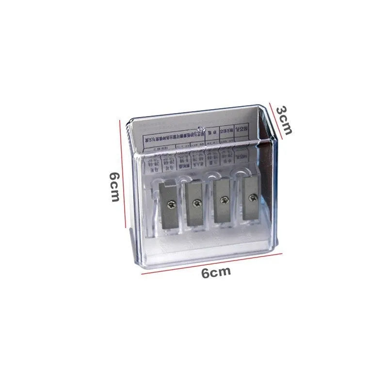 Geometric plastic pencil sharpener with four different sized sharpening holes.
