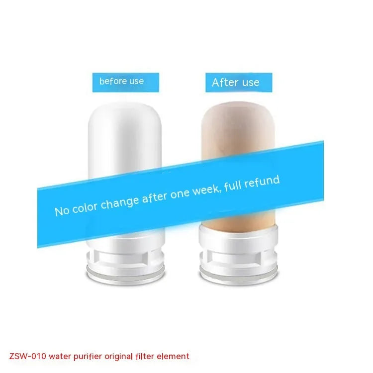 White cylindrical diatom ceramic water filter element measuring 43mm by 100mm.