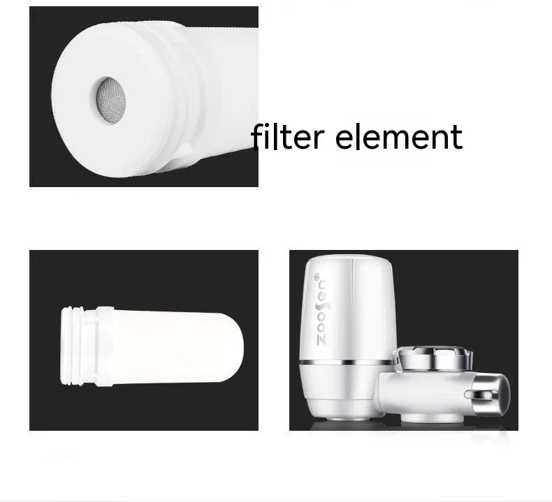 White cylindrical diatom ceramic water filter element measuring 43mm by 100mm.