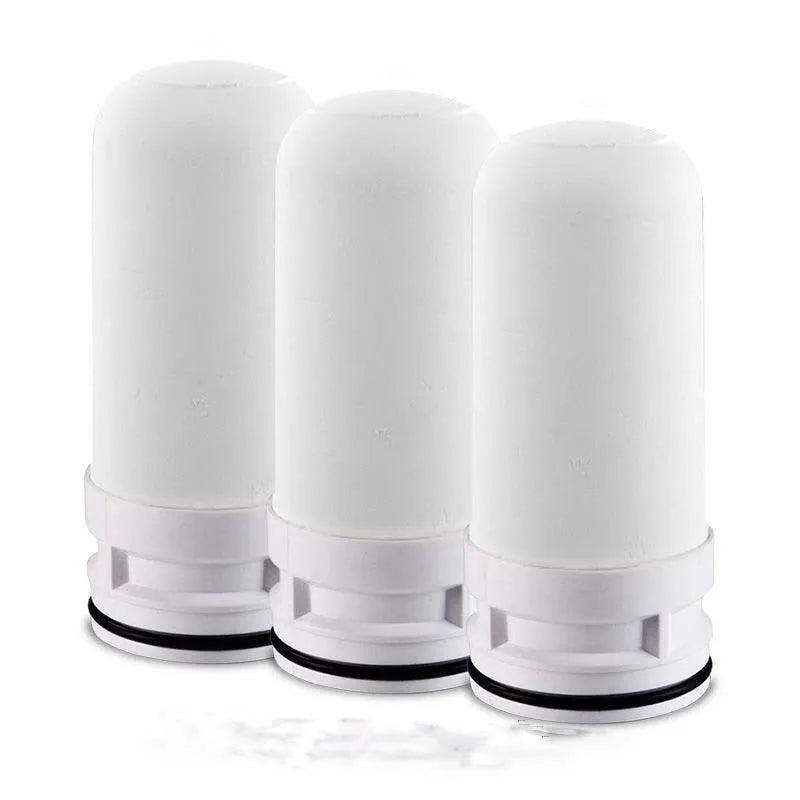 White cylindrical diatom ceramic water filter element measuring 43mm by 100mm.