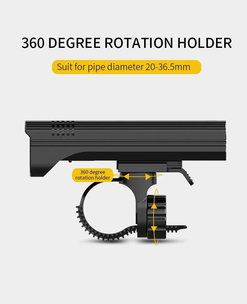 Black KX12DF digital display bicycle headlight with aluminium body mounted on bike handlebars via quick-release bracket.