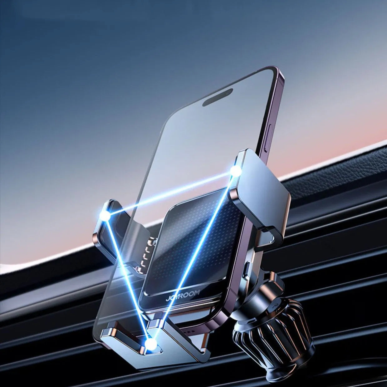 Black car wireless charging bracket with automatic opening mechanism mounted on car vent