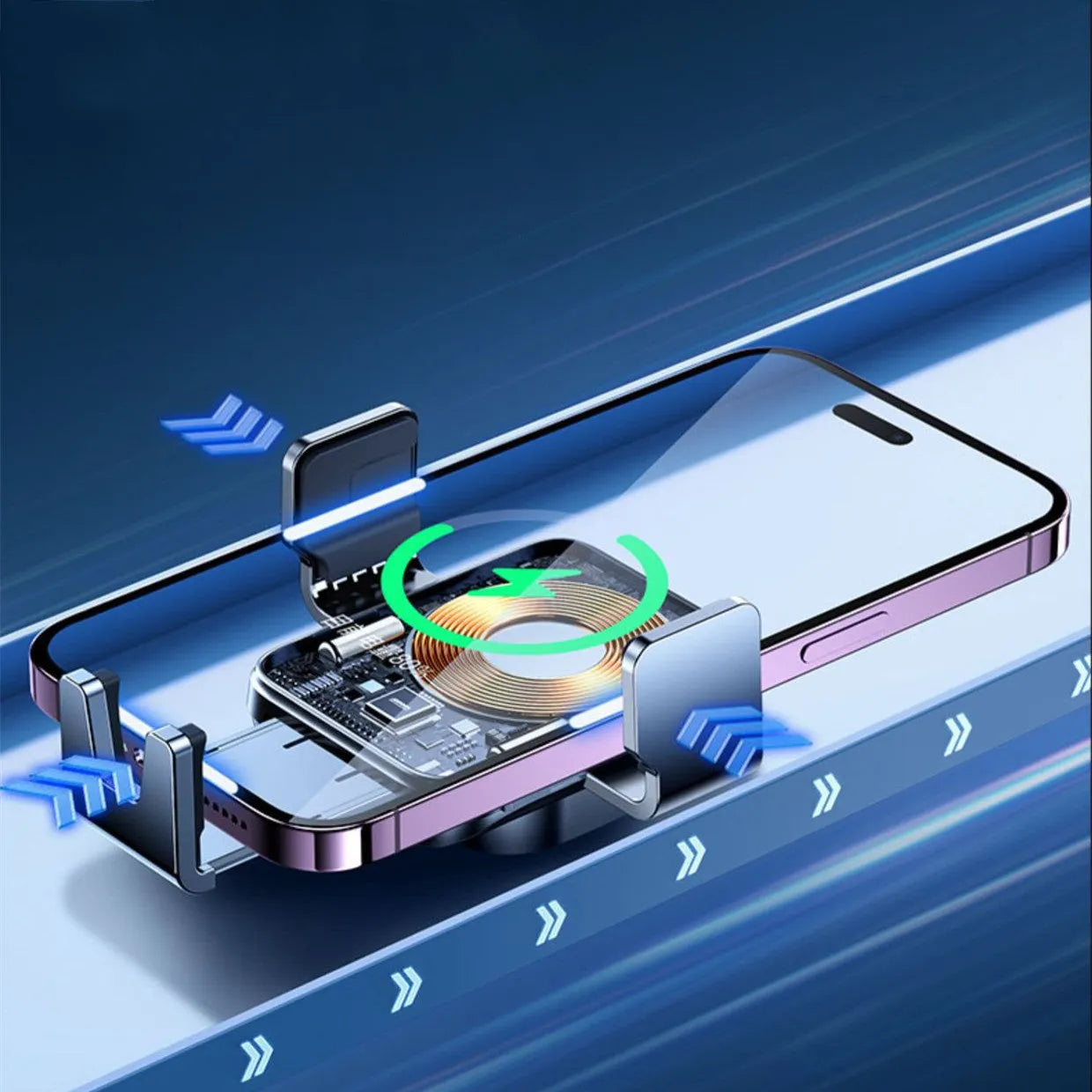 Black car wireless charging bracket with automatic opening mechanism mounted on car vent