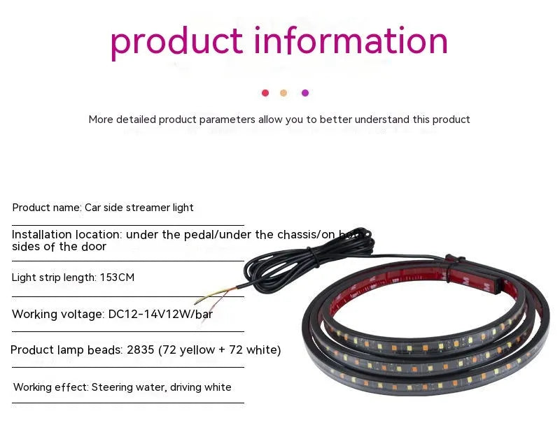 Yellow white LED pedal streamer light for car side steering wheel illumination with flexible PVC FPC cable