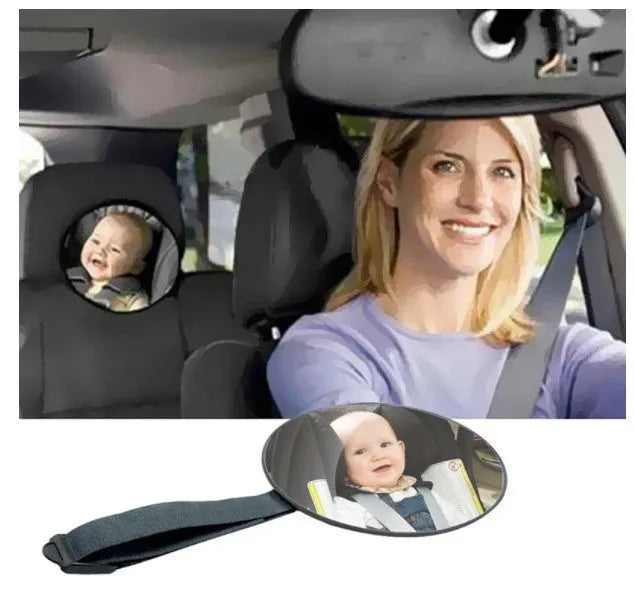 Black ABS baby safety rearview mirror with 17cm diameter and adjustable strap for car seat monitoring