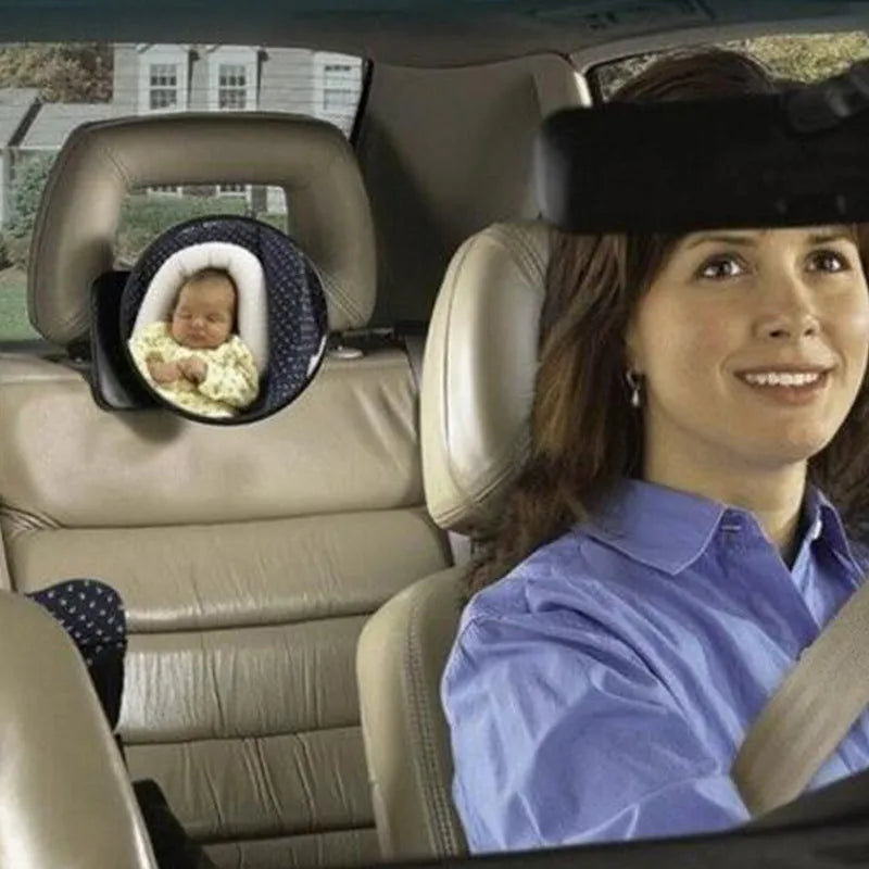 Black ABS baby safety rearview mirror with 17cm diameter and adjustable strap for car seat monitoring