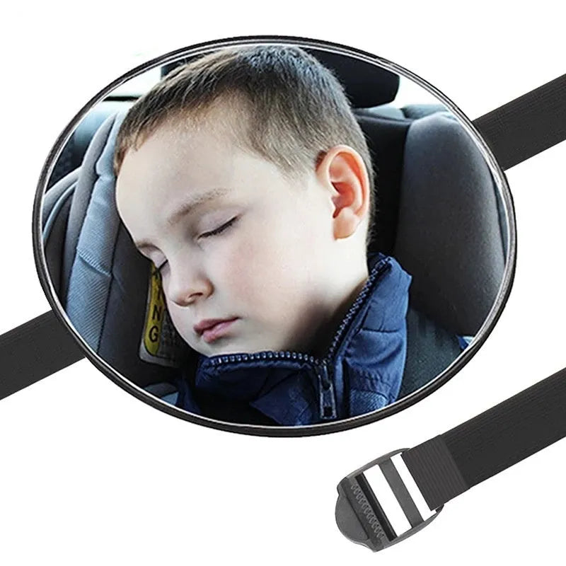 Black ABS baby safety rearview mirror with 17cm diameter and adjustable strap for car seat monitoring