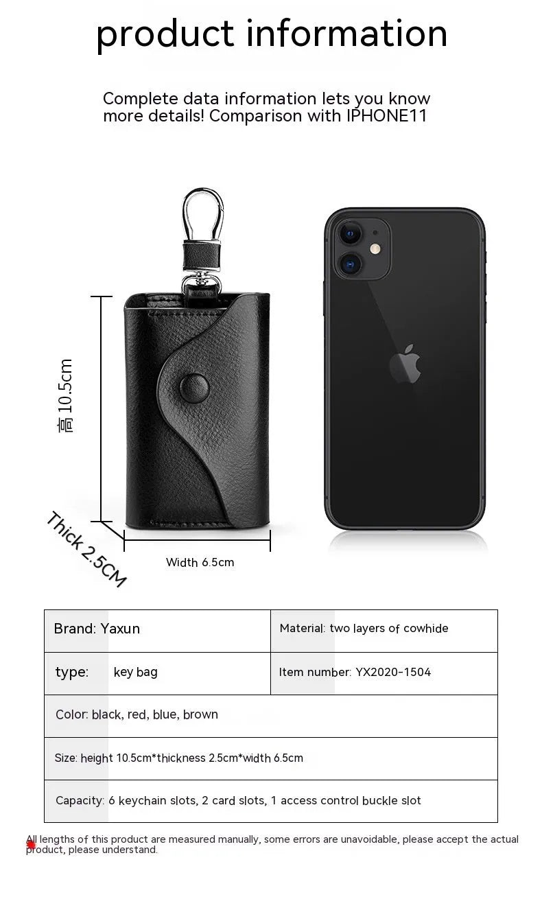 Men's genuine leather keychain card holder in square vertical design with key organisation system