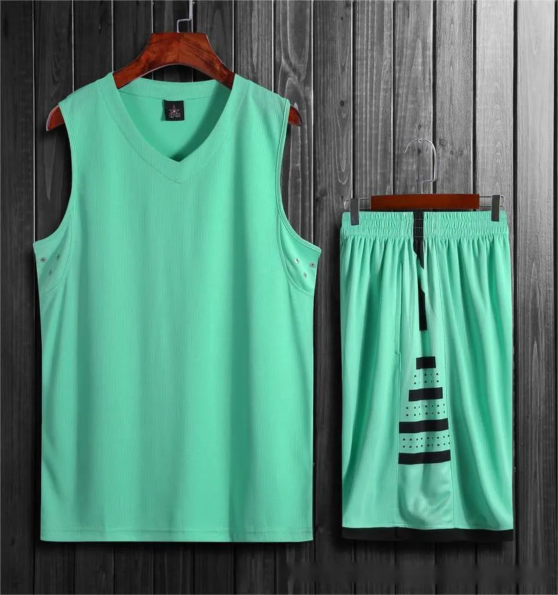 White and black breathable sports vest and pants set for basketball and fitness training.