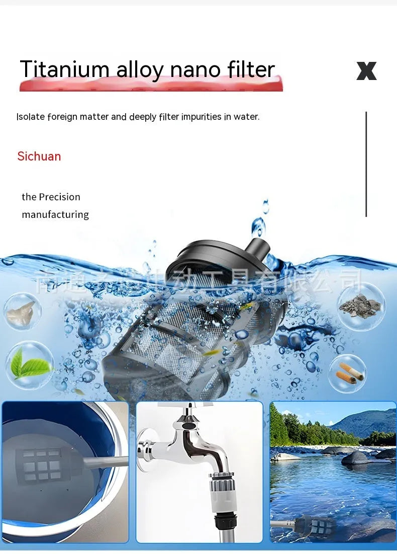 Brushless water gun with stainless steel head for car washing, 18V battery power, 25 metre spray distance