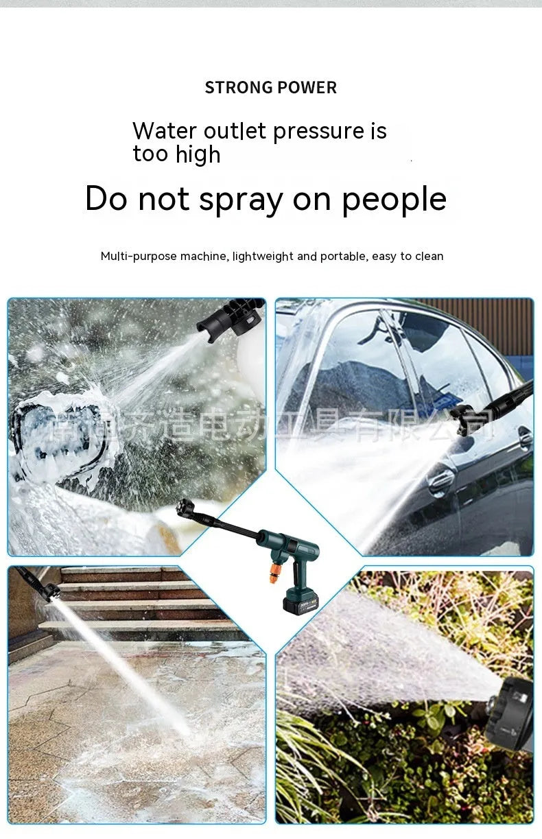 Brushless water gun with stainless steel head for car washing, 18V battery power, 25 metre spray distance