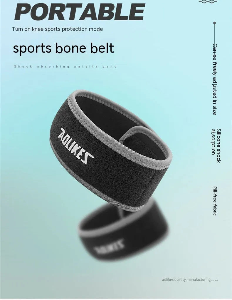Black and grey adult patella retinaculum knee support strap for sports