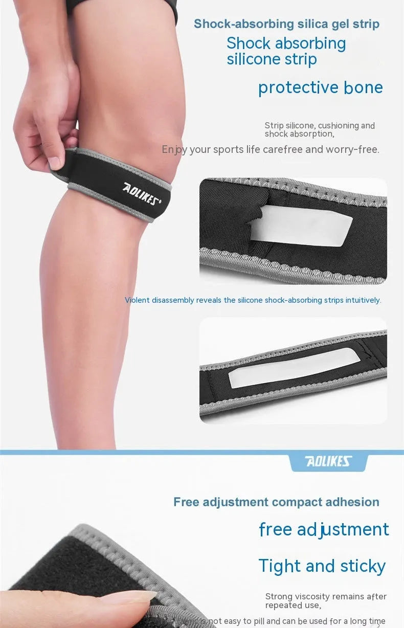 Black and grey adult patella retinaculum knee support strap for sports