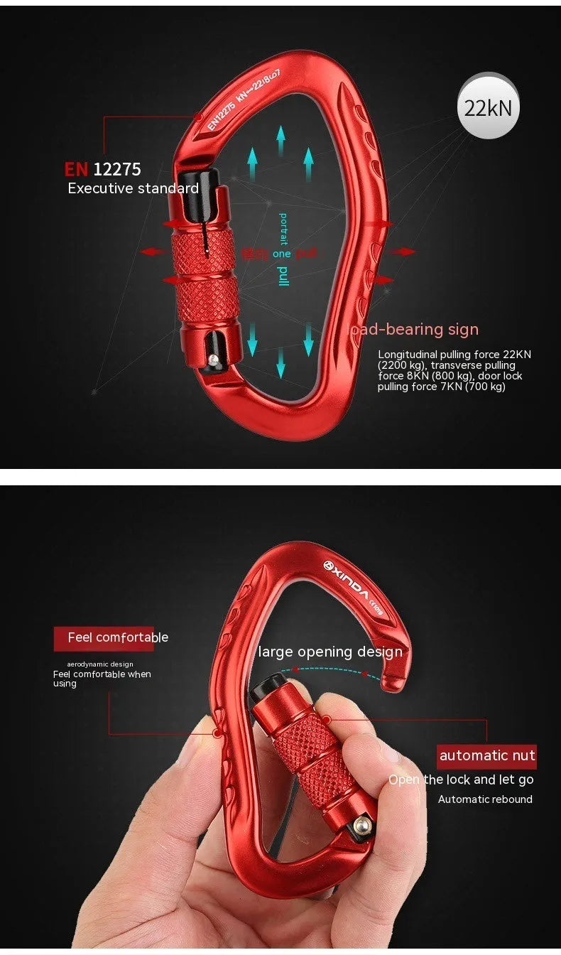 Automatic master lock climbing carabiner in multiple colour options for rock climbing equipment