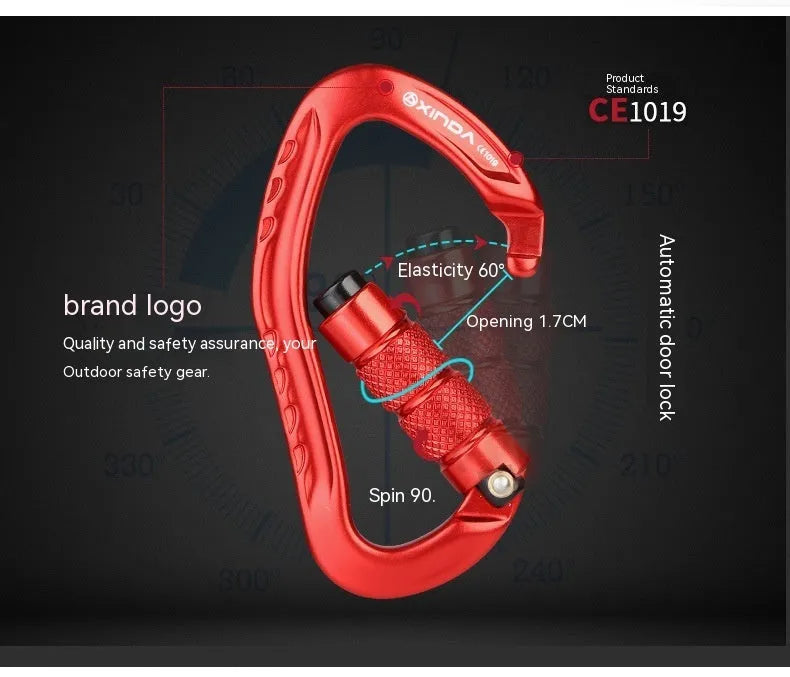 Automatic master lock climbing carabiner in multiple colour options for rock climbing equipment