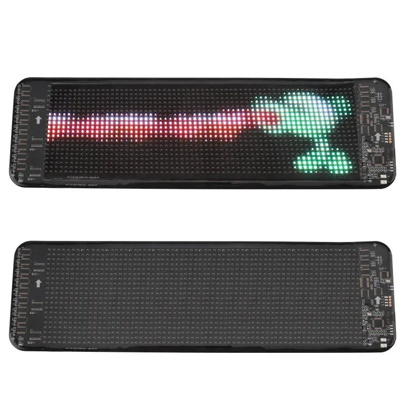 Black flexible Bluetooth LED screen for car rear windshield measuring 49.2 × 110cm