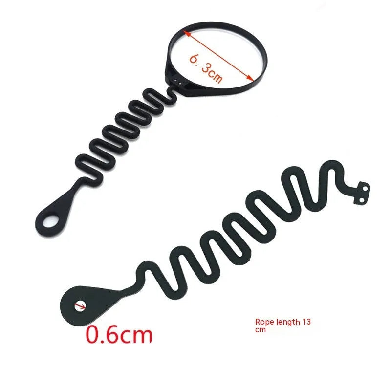 Black rubber fuel cap tether for Volvo vehicles, showing circle band and separate rope design options.