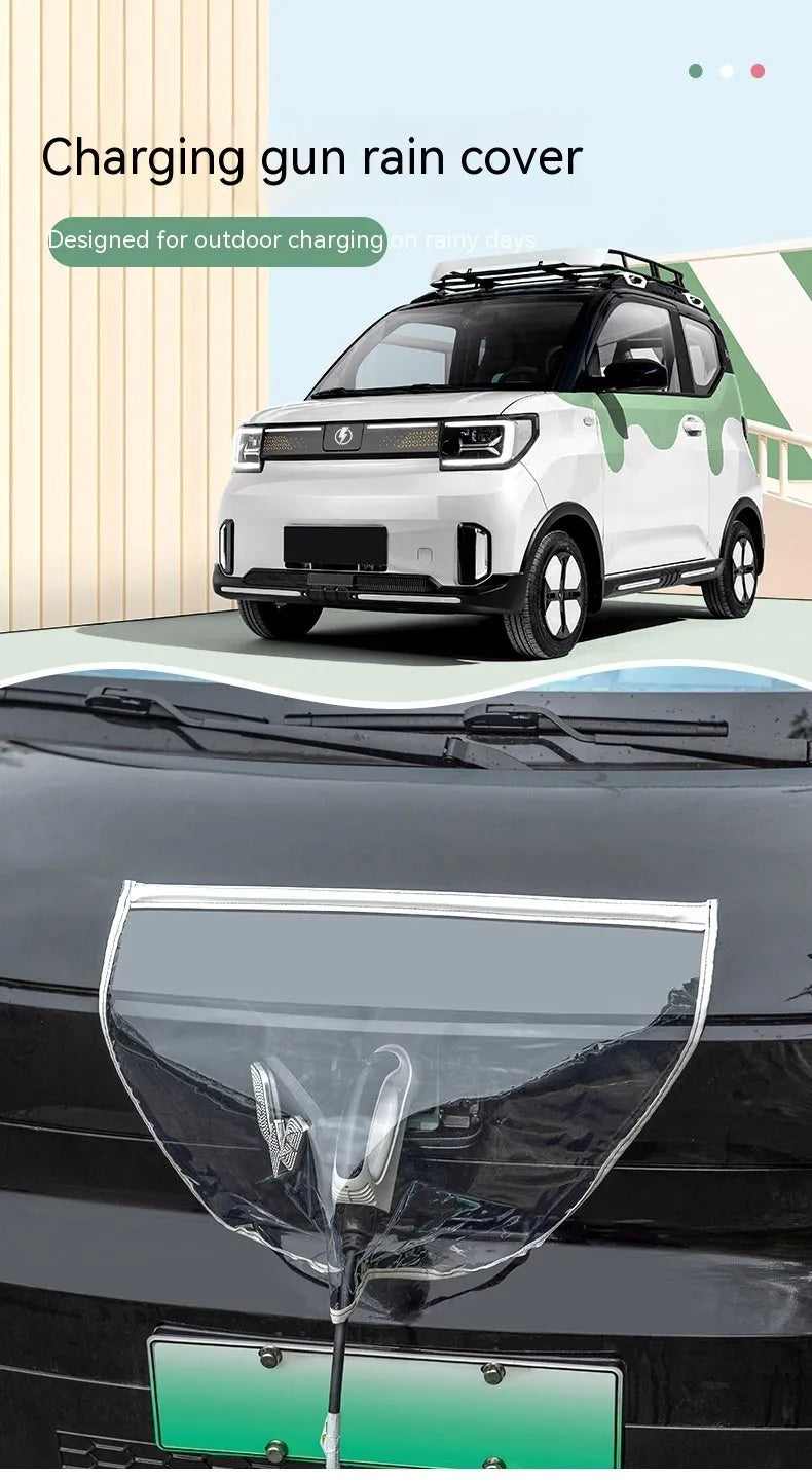 Black magnetic waterproof rain cover for electric vehicle charging gun and port, shown unfolded.