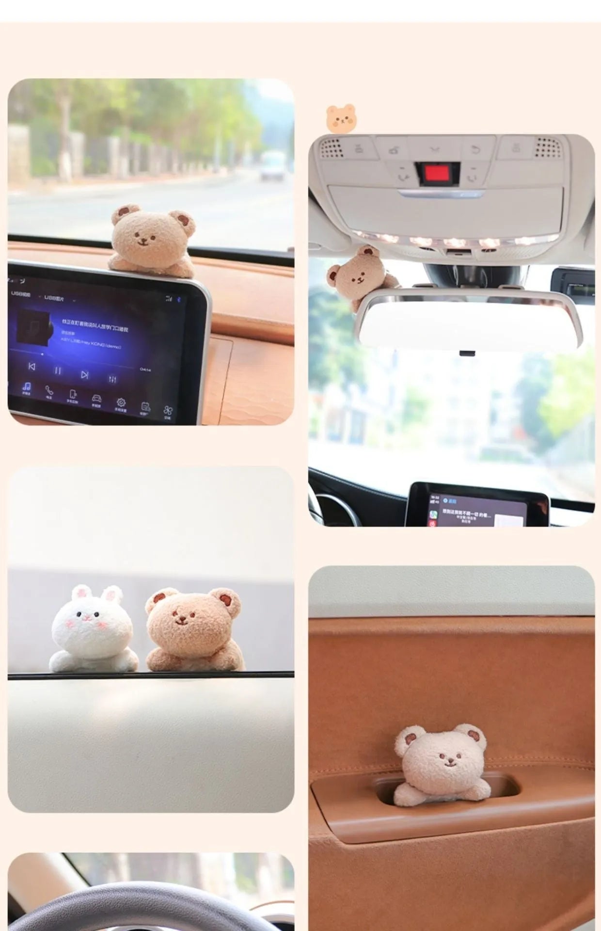 Cute fabric plush doll decoration for car centre console in bear and rabbit cartoon designs