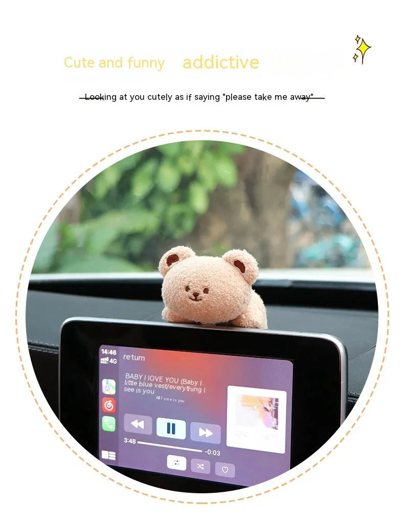 Cute fabric plush doll decoration for car centre console in bear and rabbit cartoon designs