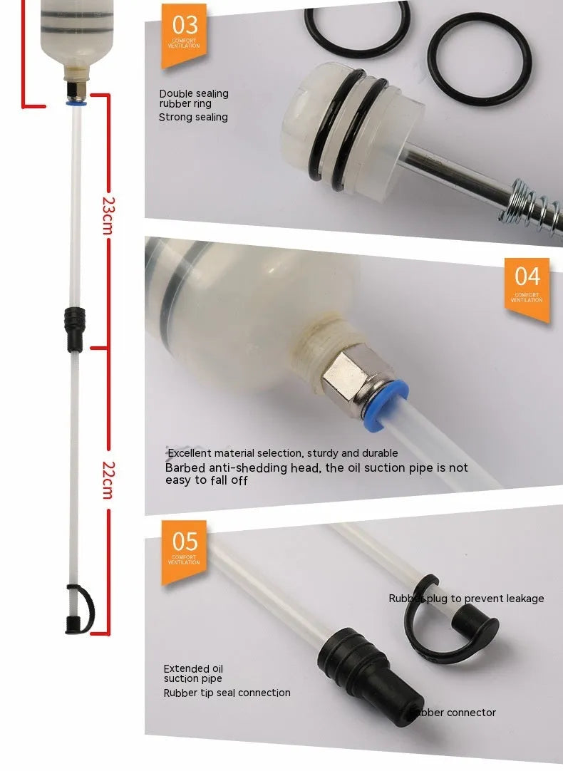 Manual oil change pump tool with syringe-style barrel for precise fluid transfer