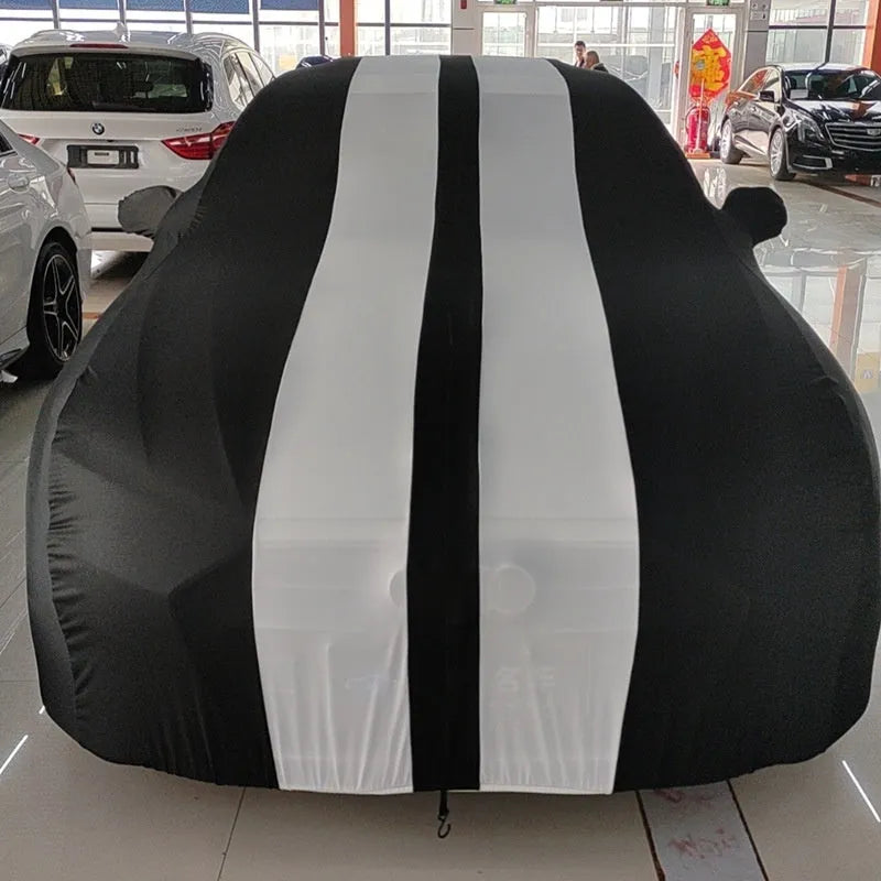 Elastic silk polyester car cover for a Ford Mustang in a choice of six colours.