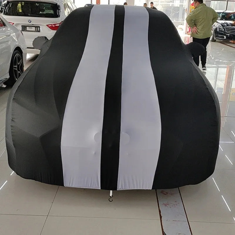 Elastic silk polyester car cover for a Ford Mustang in a choice of six colours.
