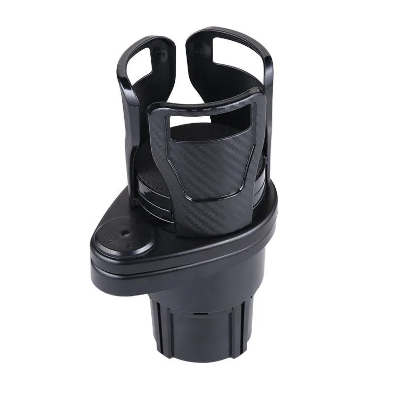 Double-layer rotating car cup holder with black ribbon sponge box showing top and bottom storage sections