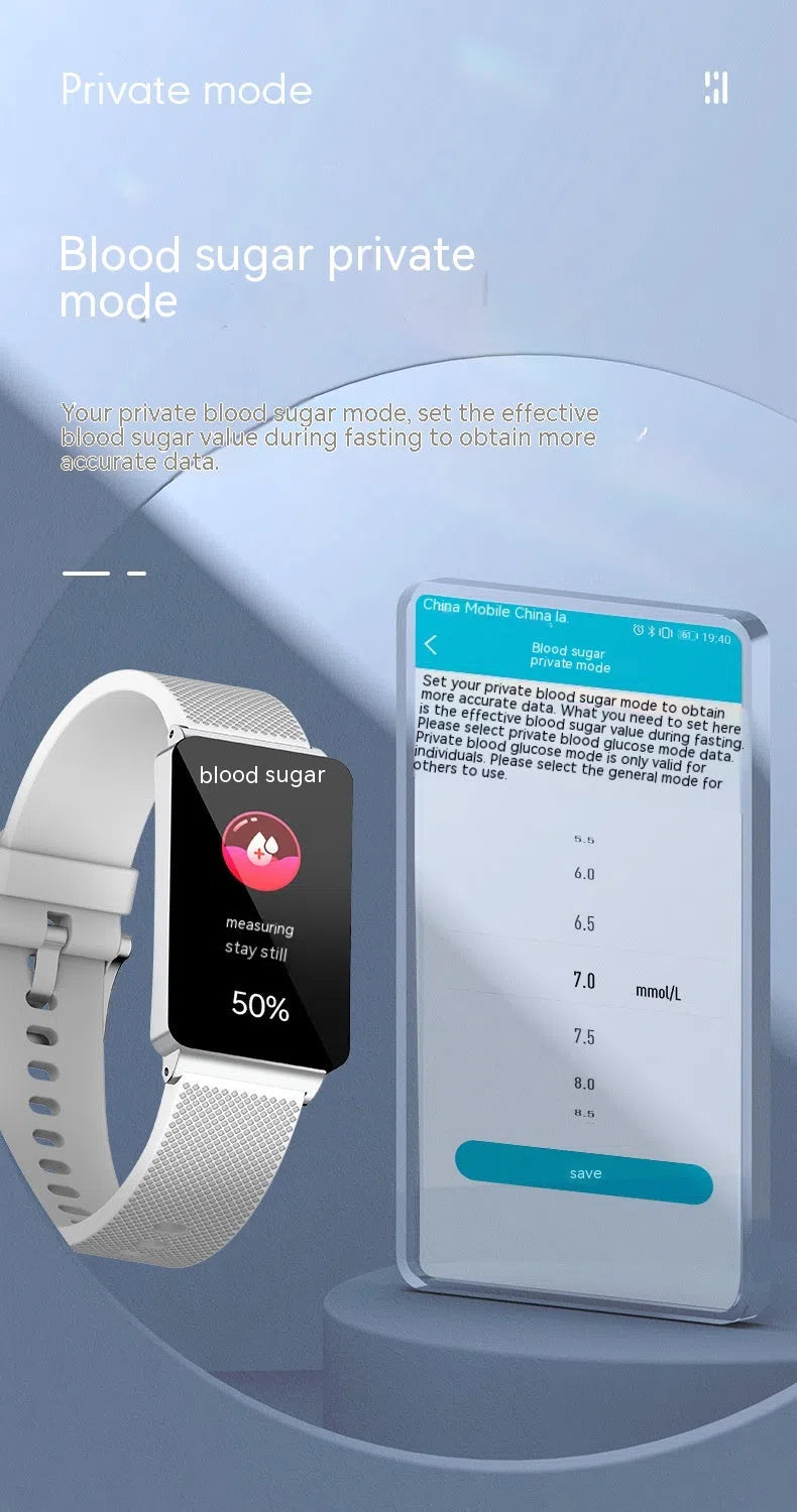Smart watch with blood oxygen and sleep monitoring on silicone band, IPS screen, available in silver network silicone