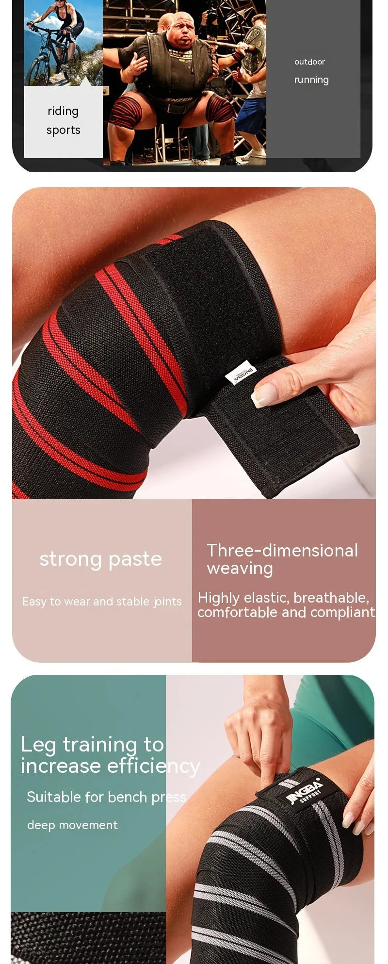 Adjustable knee pads in blue, red, grey or yellow for sports training and protection.