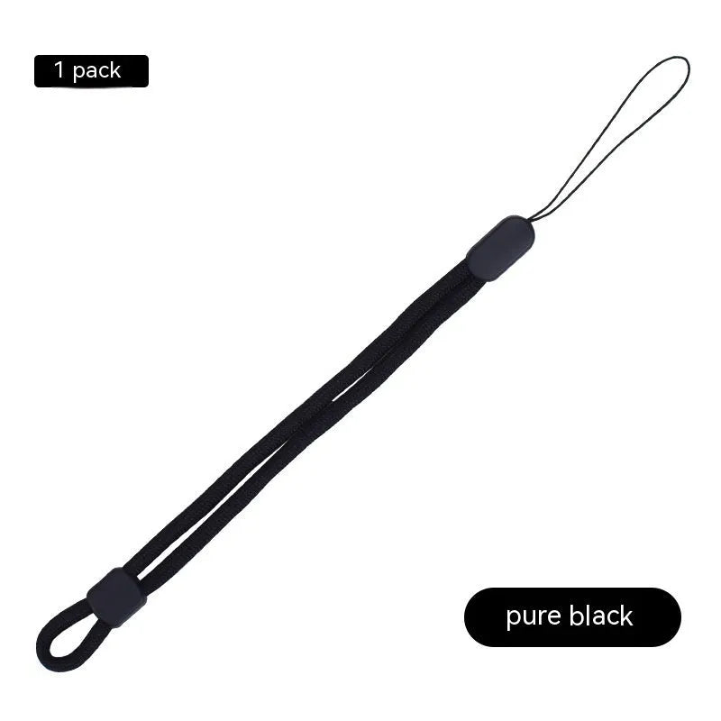 Woven nylon mobile phone lanyard wrist strap in pure black, 20cm length, unisex design
