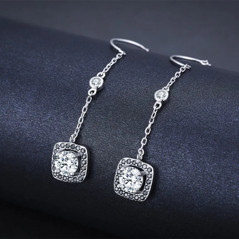 Light luxury long copper plated zircon earrings in fresh sweet natural style for women, black and silver colour options
