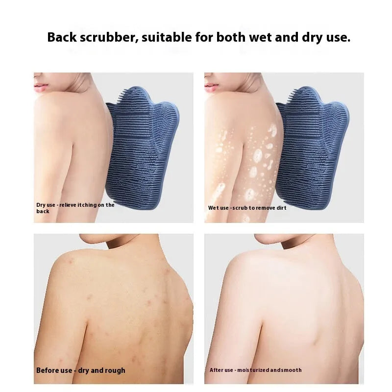 Blue silicone bath massage mat measuring 31x32cm with textured surface and suction cups for back rubbing