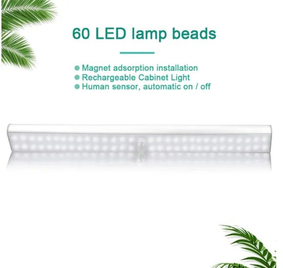 Slim rechargeable LED motion sensor light strip available in three lengths with cold white or warm white light options.