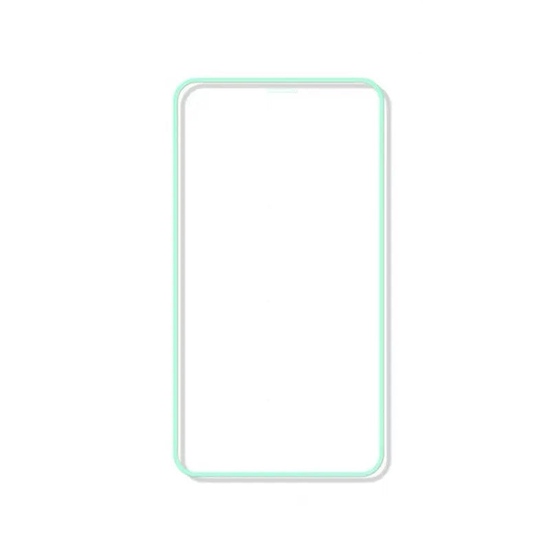 Luminous tempered glass screen protector for iPhone with glowing edges in dark setting
