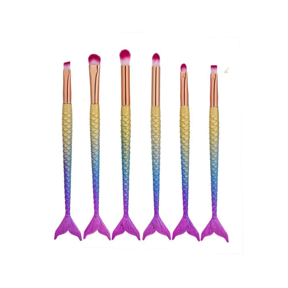 Mermaid makeup brush set of 10 pieces with multicolor nylon bristle brushes for powder eyeshadow
