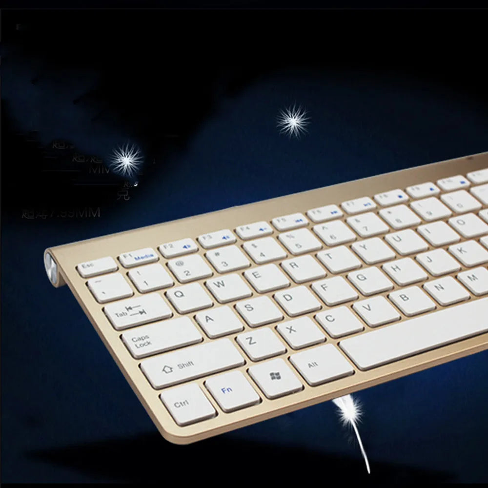 2.4G wireless keyboard and mouse combo set in gold with slim design for laptop, Mac, PC, smart TV, PS4