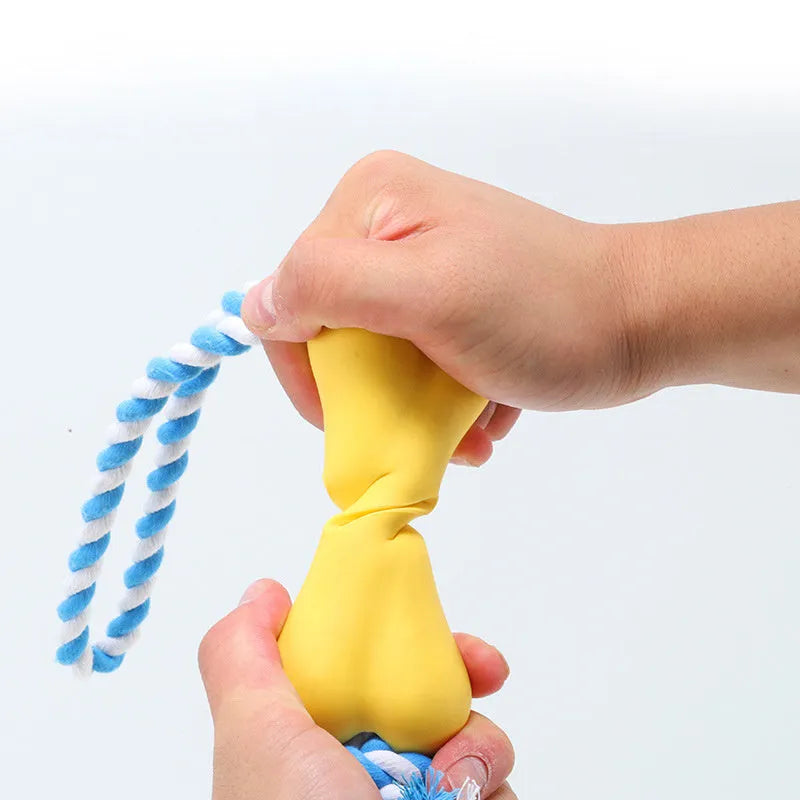 Porous bone rope knot dog chew toy with food compartments in green colour