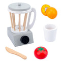 Wooden simulation play house set with blender, bread machine, coffee machine, juicer, and microwave oven in colour box