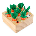 Harvest carrots coloured wooden educational toy for toddlers aged 2-4 years, made from pine wood.