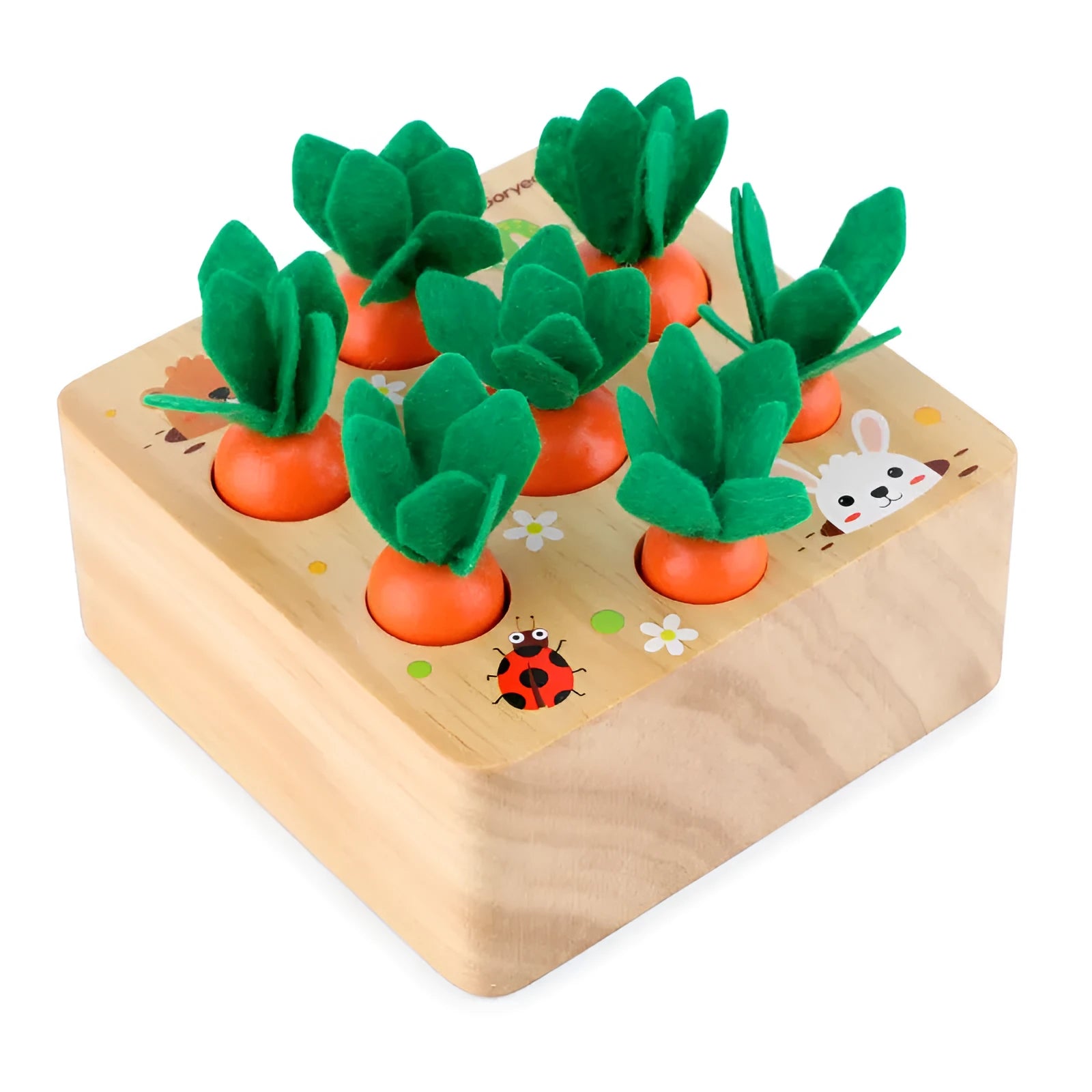 Harvest carrots coloured wooden educational toy for toddlers aged 2-4 years, made from pine wood.