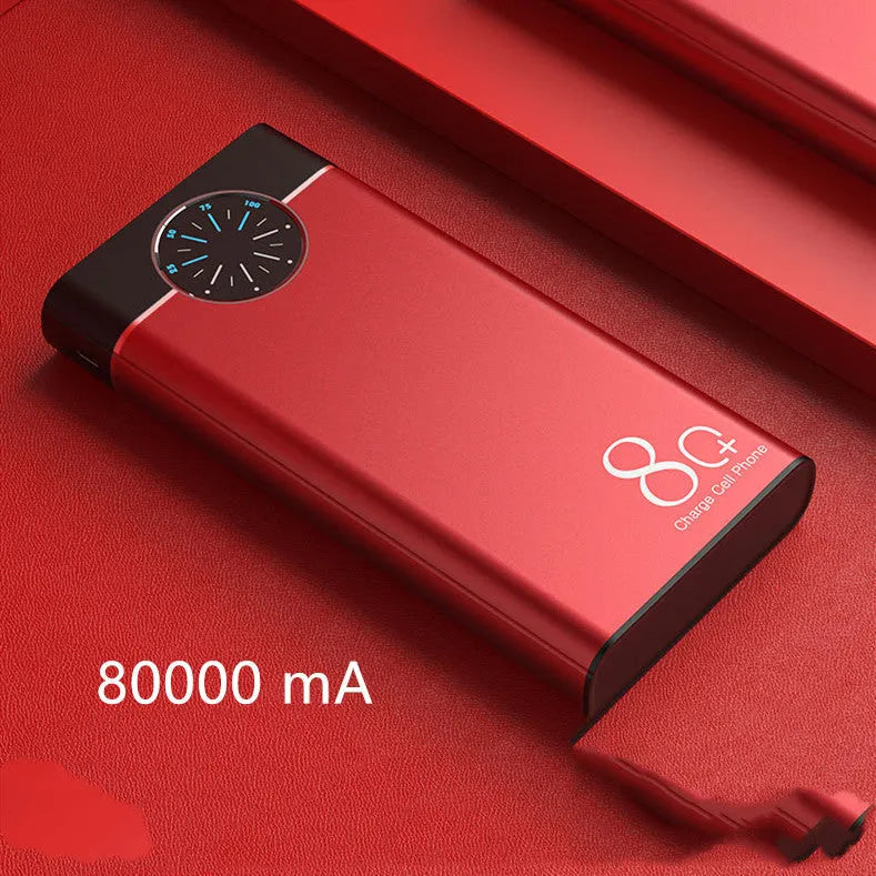 20000mAh alloy fast charging power bank in black, red, and blue colours with LED flashlight