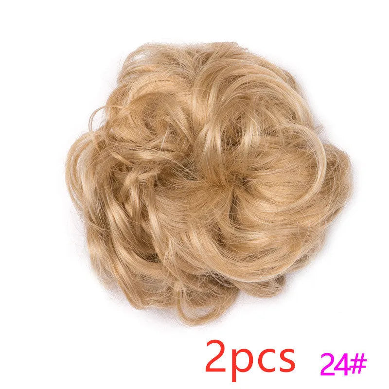 Fluffy drawstring curly hair bun ring set in 1B style with chemical fibre construction, popular in Europe Japan South Korea for women