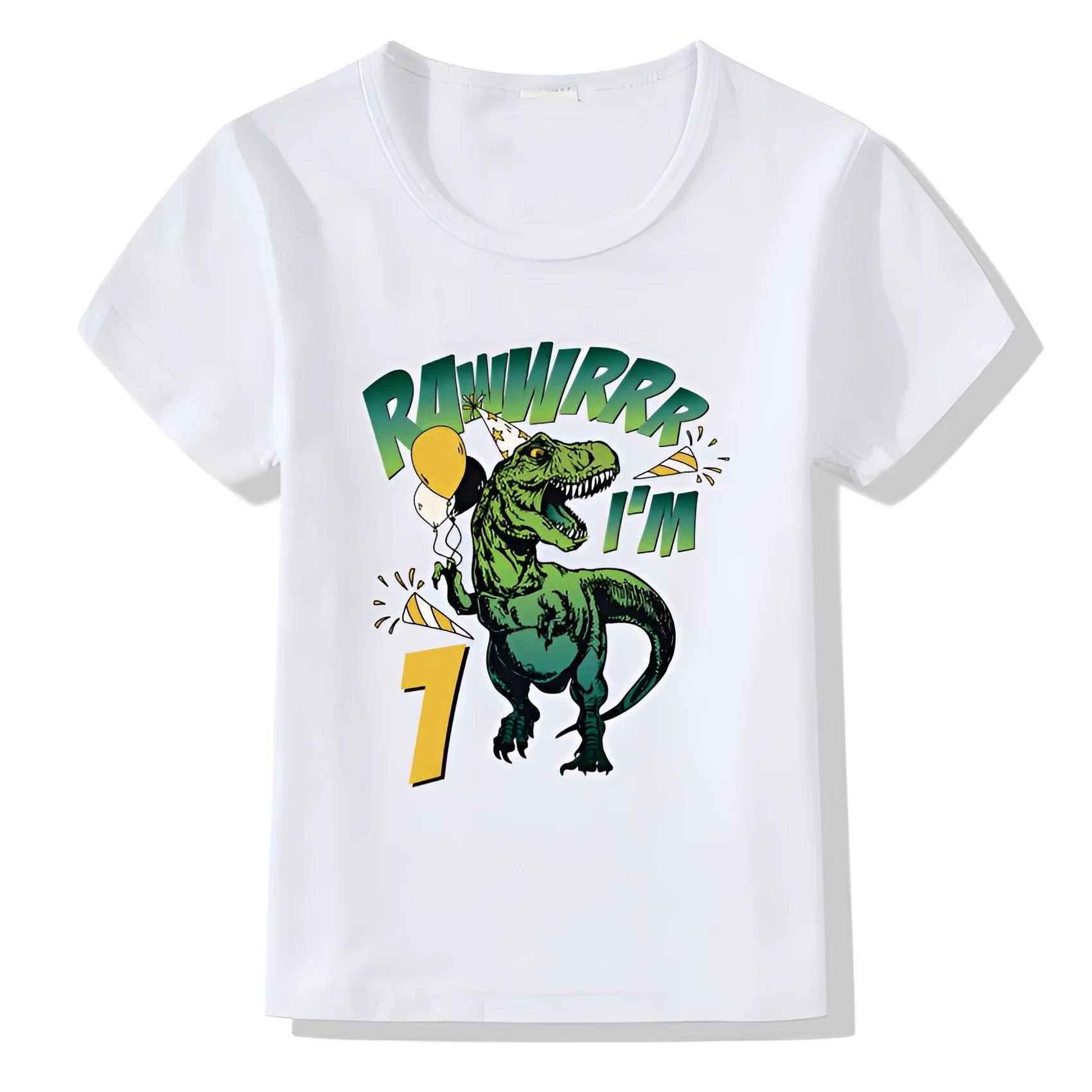 Children's birthday t-shirt with number 9 cartoon style, short sleeves, polyester fabric, available in multiple sizes