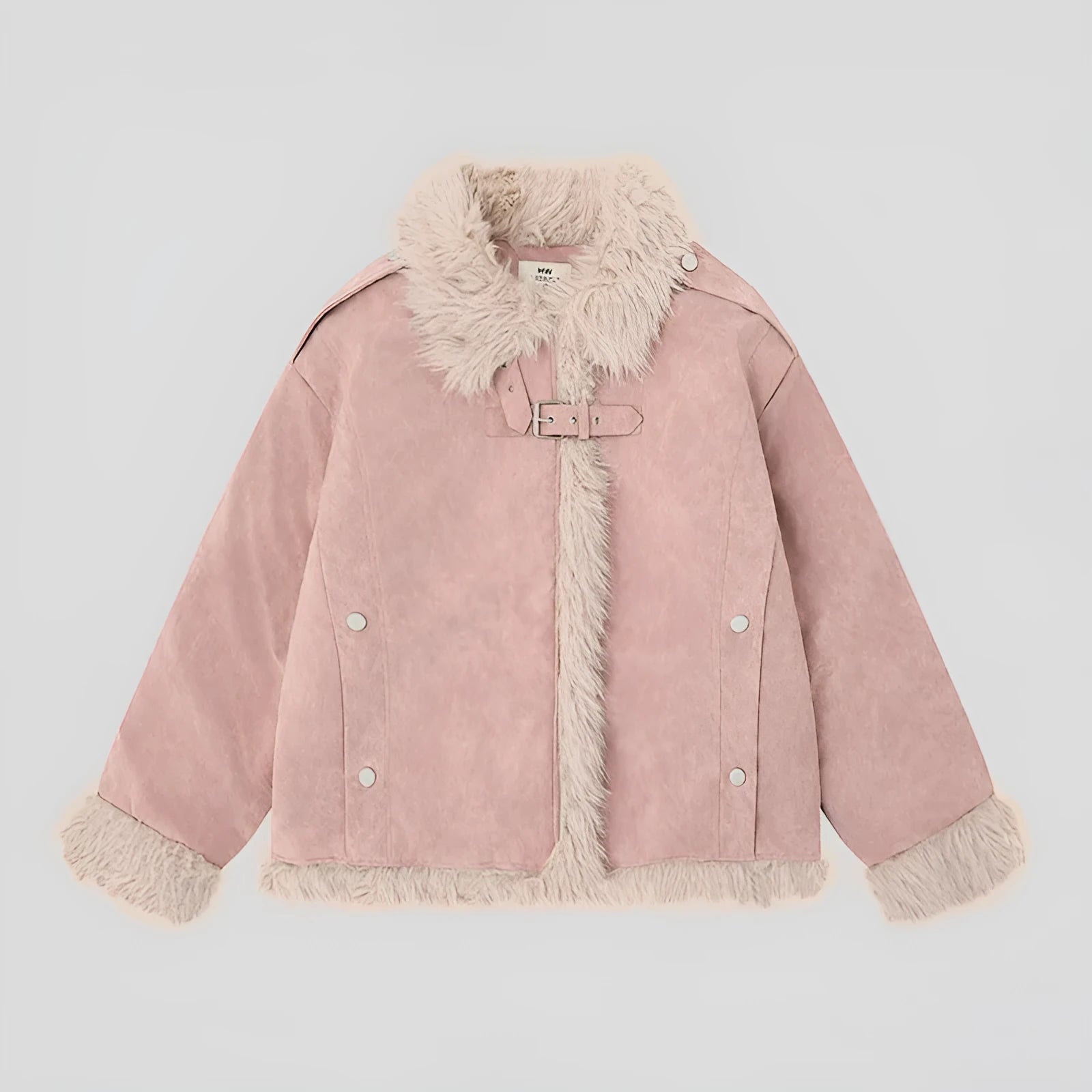 Women's loose-fit retro lamb wool coat in polyester, available in black, brown, and pink