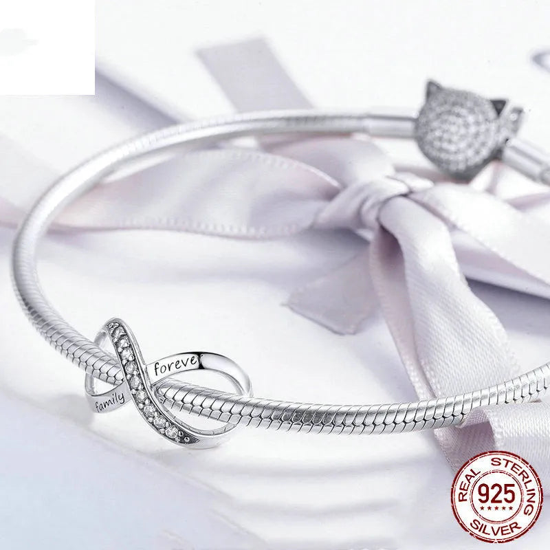 WOSTU 925 sterling silver loose bead bracelet in silver white diamond colour, model SCC1146